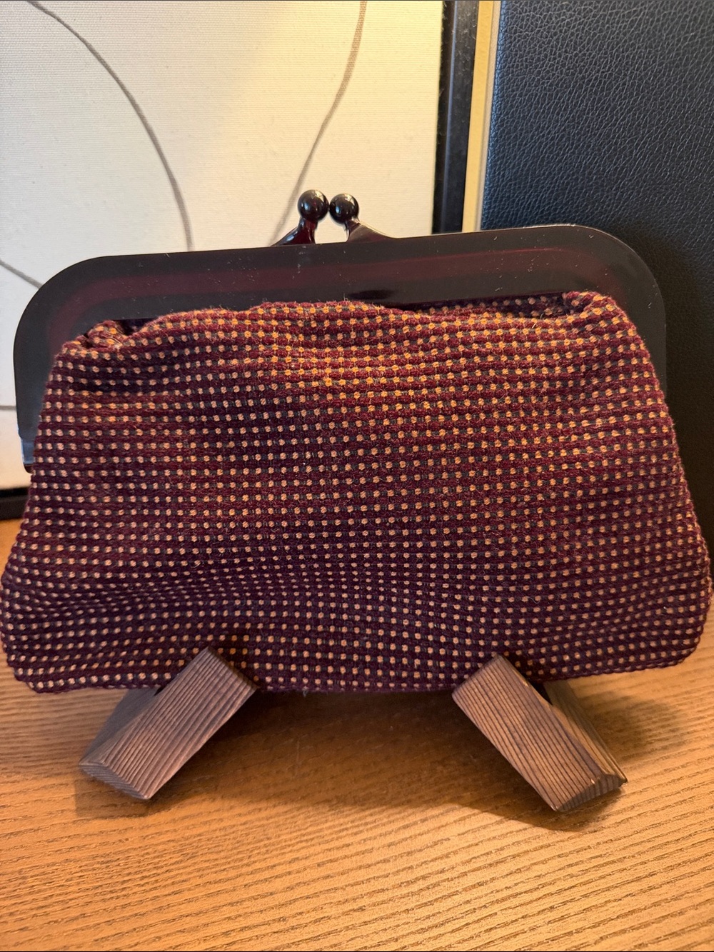 Classic Burgundy Velvet Dot Frame Clutch